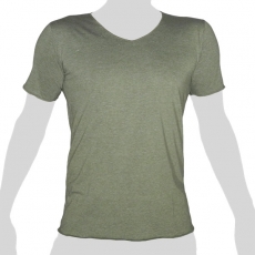What`s Up - Einfarbiges Baumwoll- T-Shirt - V-Ausschnitt - meliert graugrün